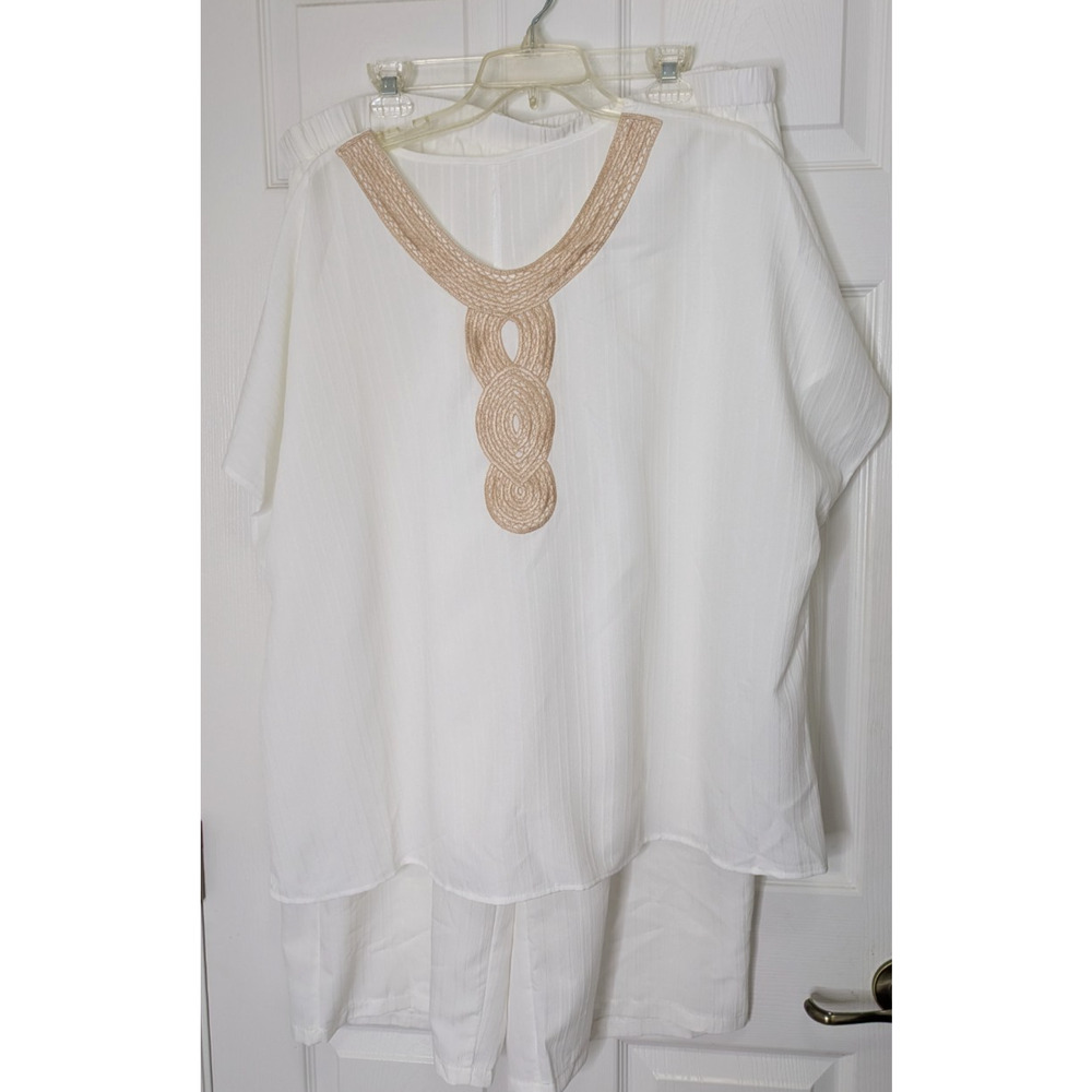 Womens 2 Piece Lounge Set White Gold Trim 4XL Top Pants - Picture 11 of 12